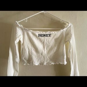 “Honey” Crop Top Brand: SHEIN Size: Medium Color: White, Grey